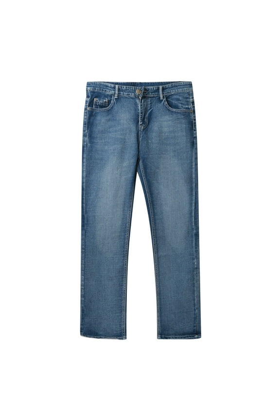 JUMESG Jeans for Men Men's Casual Elastic Waist Denim & Twill Pull on Jeans (Blue,L)