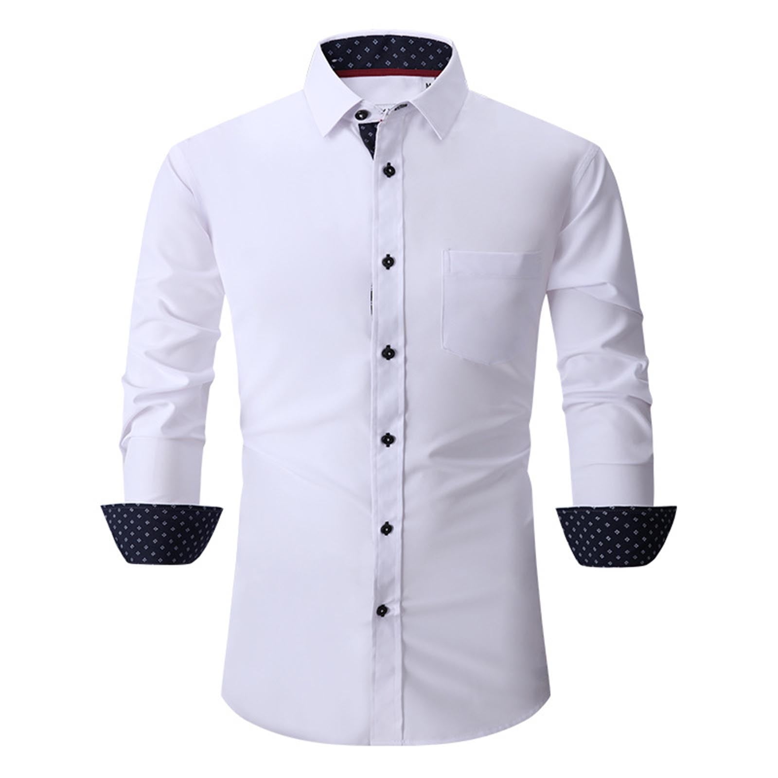 JUMESG Mens Dress Shirts Men's Dress Shirt Regular Fit Oxford Solid  (White,XXL)