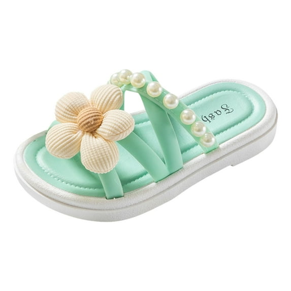 JUMESG Shower Shoes Kids Toddler Girls Slides Summer Shoes Kids Sandals Girls Cute Slippers Soft Breathable Anti-Slip Bedroom Home Slippers Gift for Children (Green,3.5-4 Years)