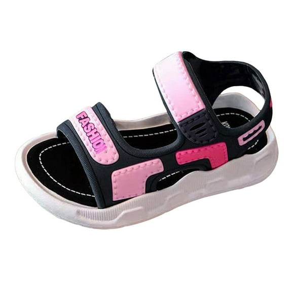 JUMESG Toddler Boy Sandals Closed Toe Boys Girls Glitter Slide Sandals with Adjustable Straps for Little Kid/Big Kid (Pink,22)