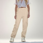 JUMESGU JUMESG Uniform Pants for Girls Girls' Plaid Wide Leg Pants Loose High Waist Elastic Waist Trousers Trendy Slant Pocket Pants (Khaki,8-9 Years)