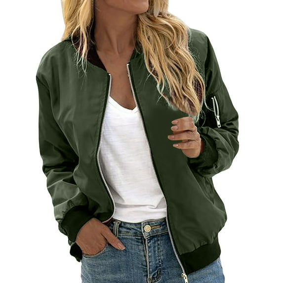 JUMESG Waterproof Jackets for Women Women's Jacket Lightweight Bomber Jackets 5 Pockets Windbreaker Zip-up Casual Moto Outwear (Green,M)