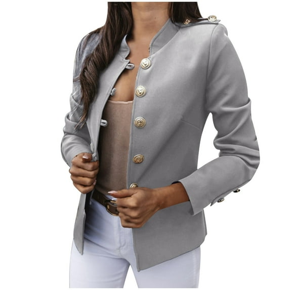 JUMESG Womens Blazer Women's Casual Band Jacket, Fall Fashion (Grey,XL)
