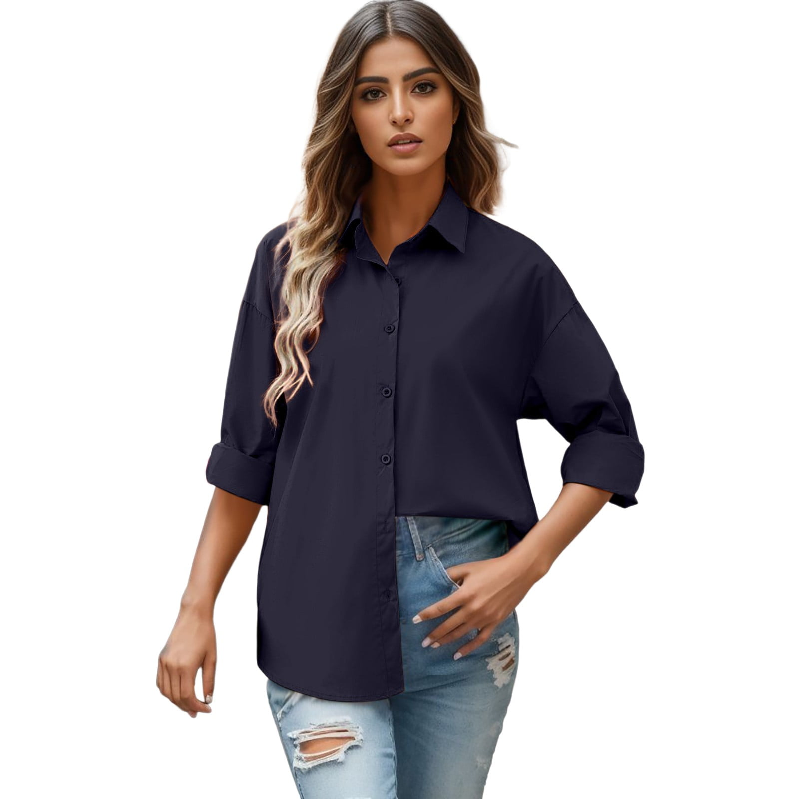 JUMESG Womens Shirts Long Sleeve V Neck Button Down Shirts for Women