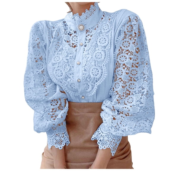 JUMESG Womens Tops Long Sleeve Women Button Down Shirts with Pockets Long Sleeve Office Blouses Casual Business Tops Slim Fit Chiffon Shirts (Sky Blue,XL)