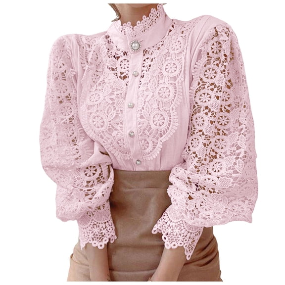 JUMESG Work Shirts for Women Business Casual Womens Casual Button V Neck Long Sleeve Shirts Oversized Solid Blouses Tops (Pink,XXL)