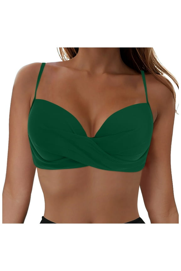 Bikini Tops Women's Twist Front Bikini Top V Neck Push Up Padded Swimsuit Top Bathing Suits(Green,M)