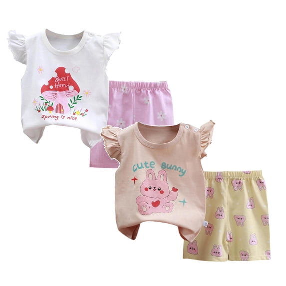 JUMESGU Cute Girls Outfits Girls Short Sleeve T-Shirt and Shorts Set for Big Kids And Toddler (Red & Yellow,4-5 Years)