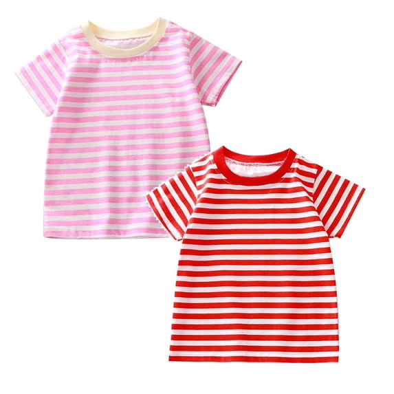 JUMESGU Girls Short Sleeve Tops Girl's Bow Cherry Graphic Tees Short Sleeve Crewneck Cute T Shirts Tops for Teens Summer Tops (Pink & Red,3-4 Years)