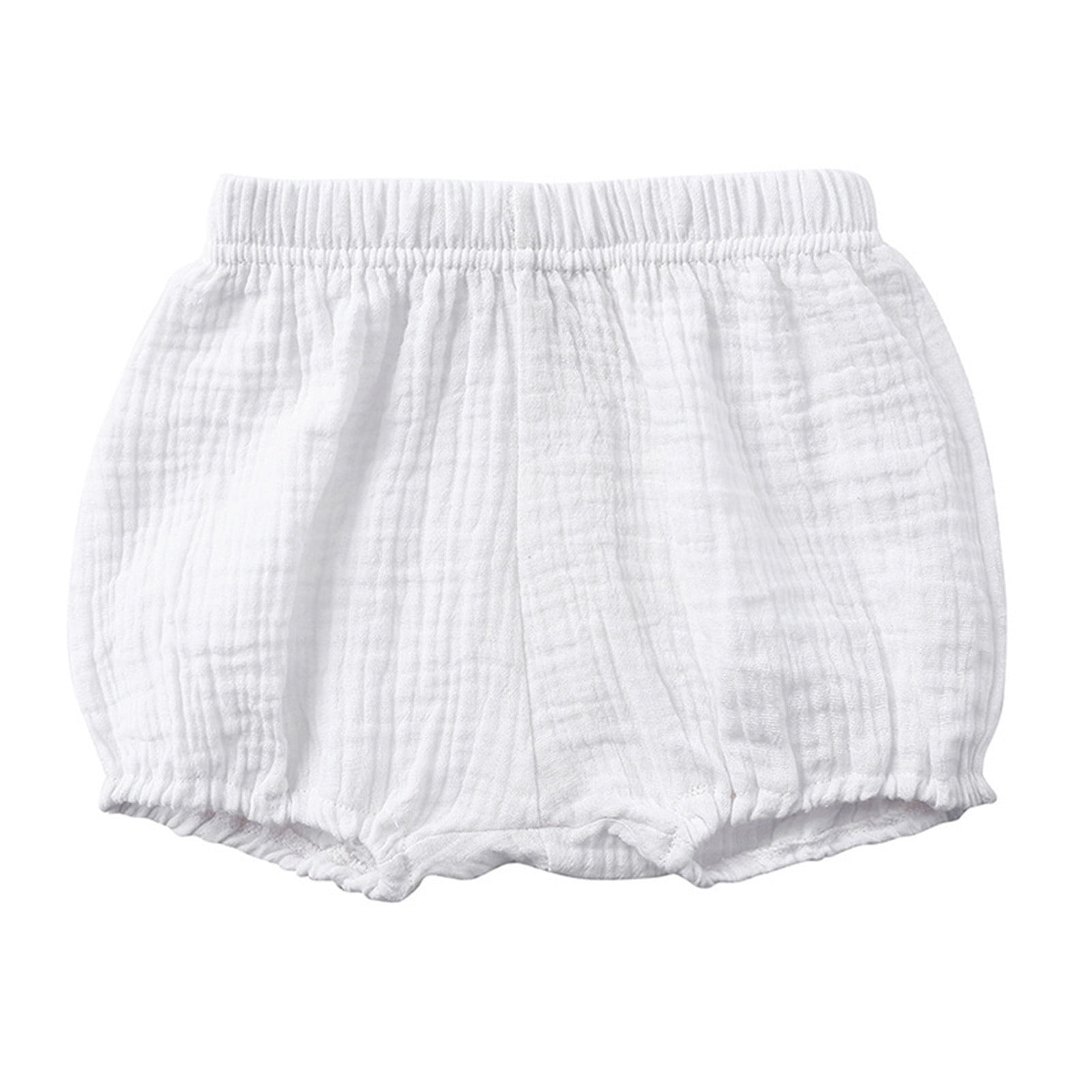 Girls White Solid Cotton Casual Shorts