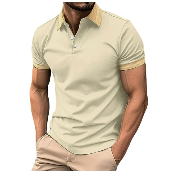 JUMESGU Golf Shirts for Men Funny Polo Mens Golf Shirt Short Sleeve Performance Moisture Wicking Polo Shirts (Khaki,S)