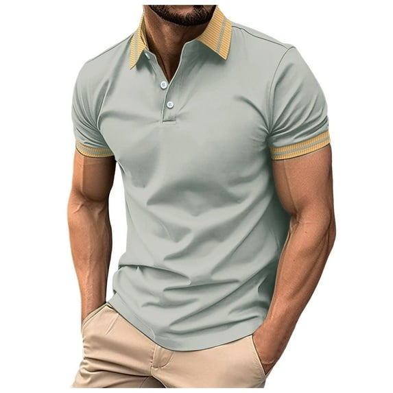 JUMESGU Golf Shirts for Men Short Sleeve Performance Moisture Men's Casual Polo Shirts Classic Short Sleeve Shirt Golf Stylish (Grey,XXXL)