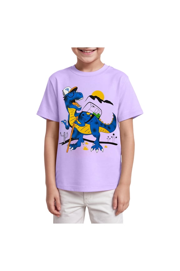 Kids T Shirts for Boys Boys' Premium Short Sleeve Crew Neck Graphic T-Shirt, Regular Fit (Purple,2-3 Years)