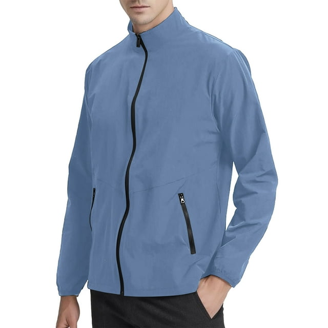 JUMESGU Men Jacket Lightweight Men's Lightweight Casual Jackets Bomber Coat with Zipper (Light Blue,XXXXL)