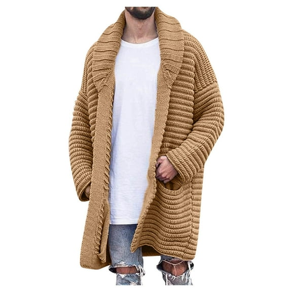 JUMESGU Men's Cardigan Cardigan Sweater for Men Long Sleeve Sweaters with Buttons (Khaki,XL)