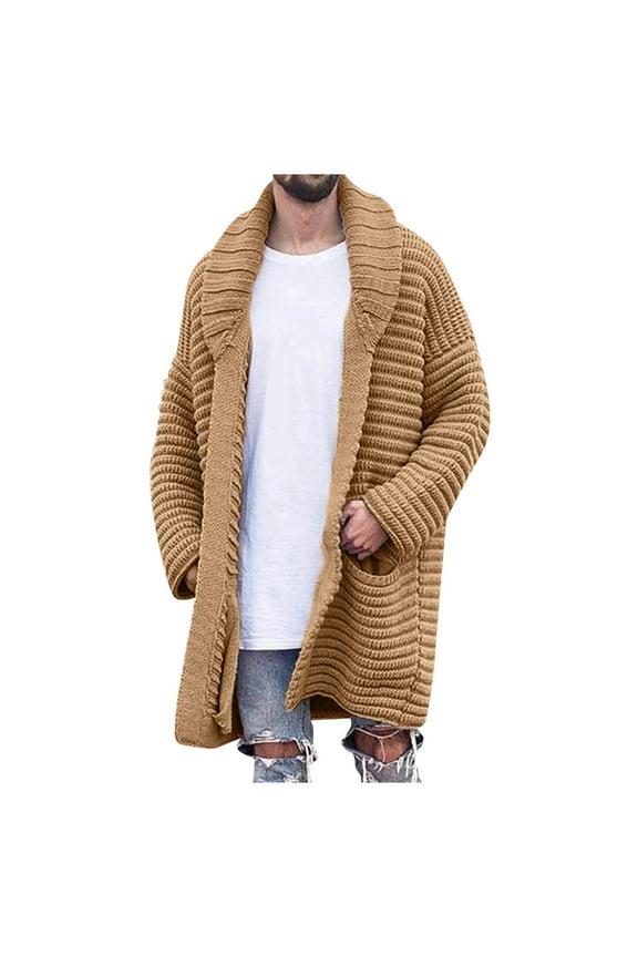 Men's Cardigan Cardigan Sweater for Men Long Sleeve Sweaters with Buttons (Khaki,XL)