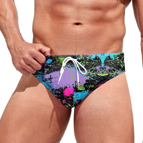 JUMESGU Mens Bikini Swimwear Sexy Swimsuit Design Swim Briefs with Drawstring Low Waist Bathing Suit (Purple,M)