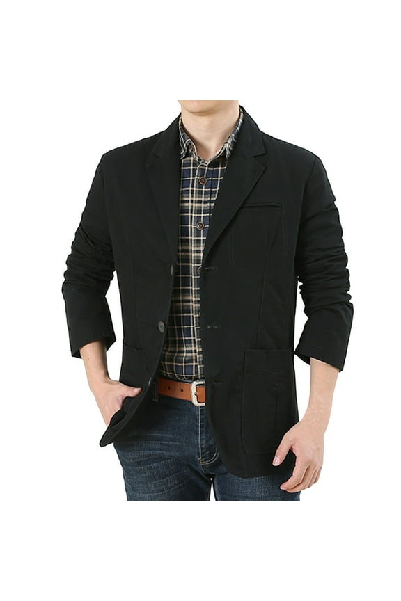 Mens Blazers Big and Tall Mens Suit Blazer Jacket Button Stretch Sports Coats (Black,L)