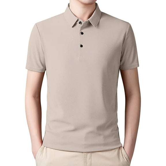 JUMESGU Mens Golf Shirt Moisture Wicking Short Sleeve Casual Polo Shirts for Men Big and Tall (Khaki,XXL)