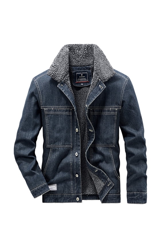 Mens Western Style Lined Denim Jacket (Dark Blue,XXXXL)