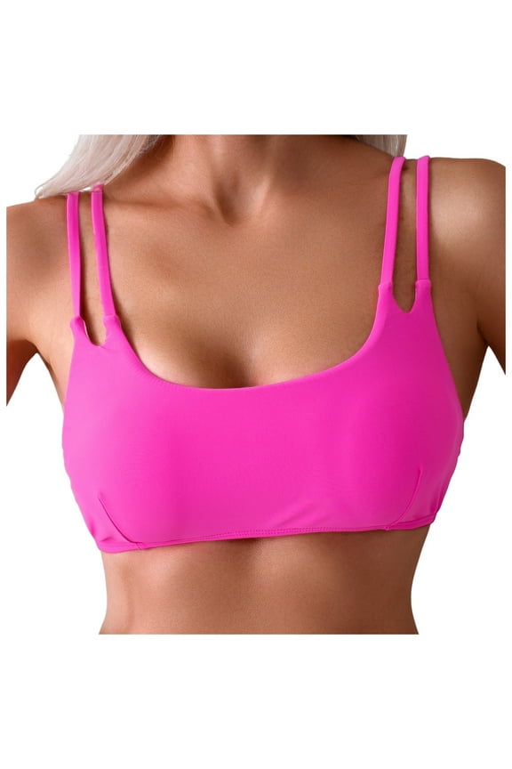 Sports Swim Bra Bikini Tops for Women Classic Bathing Suits Top with Padded Crop Swimsuit Bathing Suit Tops(Hot Pink,L)