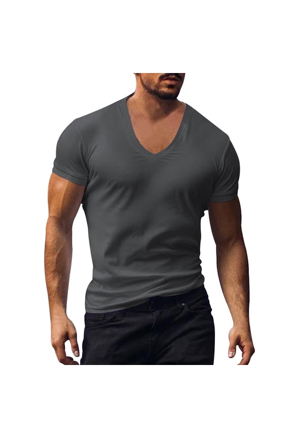 V Neck Mens T Shirt, Fitted Soft Men's T-Shirts (Dark Gray,XL)
