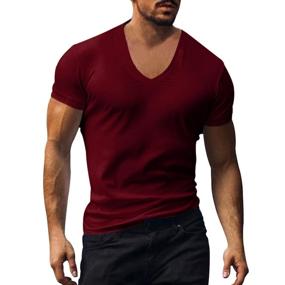 JUMESGU V Neck Mens T Shirt, Fitted Soft Men's T-Shirts (,L)
