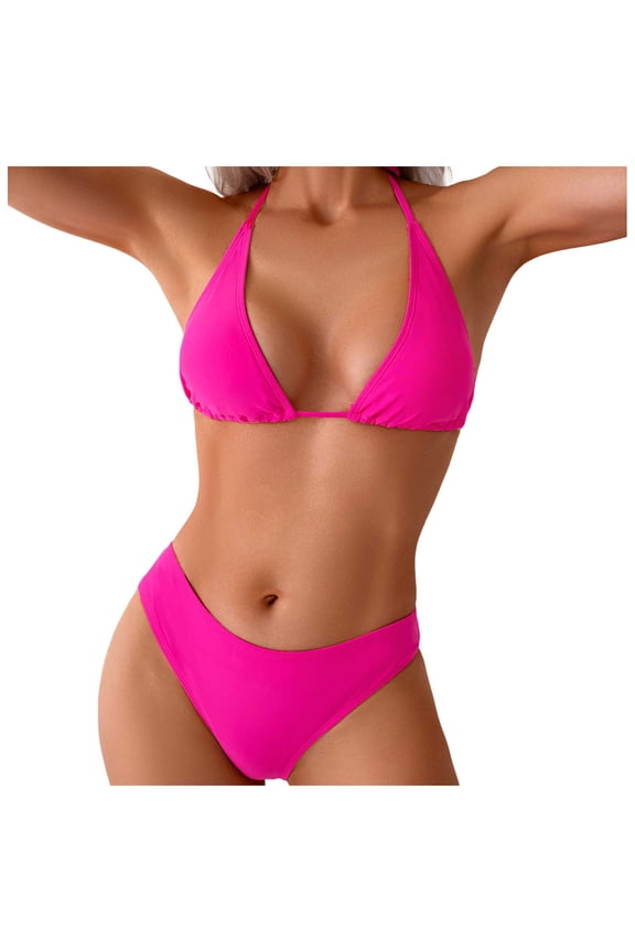Women's Two Piece Bikini Swimsuit Sexy Triangle Top Bathing Suits String Cheeky Bikini Sets Girl Swimsuits(Hot Pink,S)