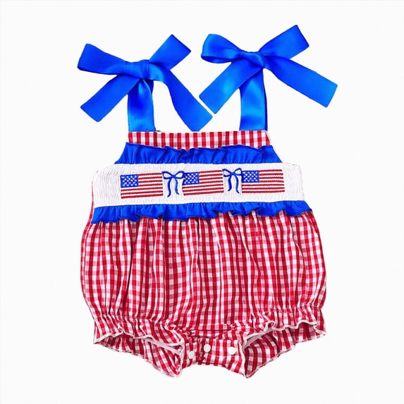 JUMEYU 4th of July Clothing for Baby Baby Romper Bodysuits Soft Outfit for Infant Girls 0 3 6 9 12 18 24 Months (Blue,12-18 Months)