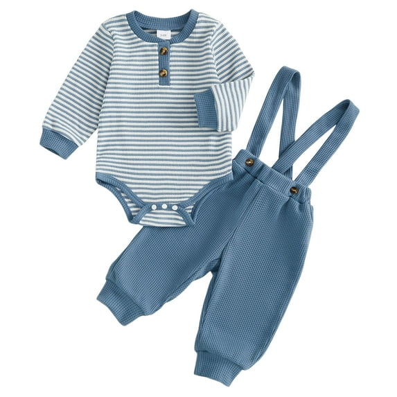 JUMEYU Baby Boy Clothes Newborn Set Baby Boy Clothes Ribbed Knitted Long Sleeve Romper and Pants Sets Newborn Fall Splicing Color Outfits 0 3 6 9 12 18 24 Months 2T 3T (Blue,0-3 Months)