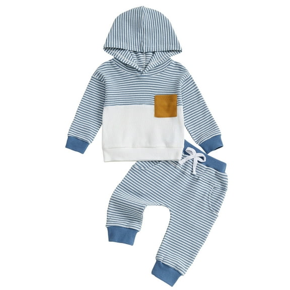 JUMEYU Baby Boy Clothes Sweats Set Unisex Kids 2 Piece Outfits Girls Boys Hooded Sweatshirt and Jogger Sweatpants Sweatsuit Set 12 18 Months (Blue,12-18 Months)