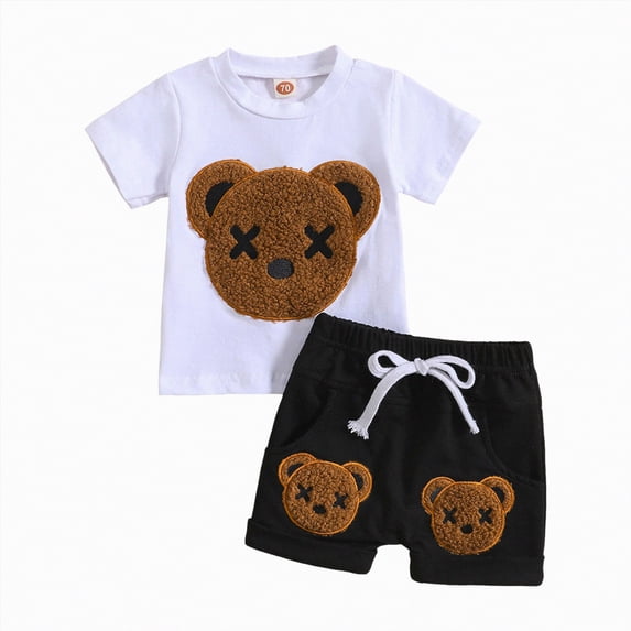 JUMEYU Baby Boy Clothes Toddler Baby Boy Summer Clothes Tractor Short Sleeve T-Shirt Elastic Waist Shorts Infant 2Pcs Outfit Set 6 12 Months (Black,6-12 Months)