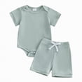 thumbnail image 1 of JUMEYU Baby Boy Outfit Newborn Newborn Baby Boy Summer Clothes Short Sleeve Romper Jumpsuit and Overall Shorts Set 2 Piece Outfit 0 3 6 9 12 18 24 Months (Light Green,6-9 Months), 1 of 8
