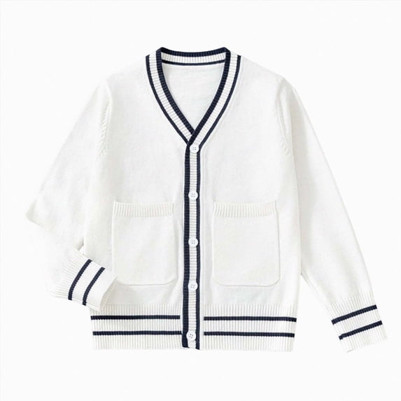 JUMEYU Baby Cardigan Cardigan Sweaters for Boys Kids Cable Knitted Long Sleeve Warm Sweater 4T 5T (White,4-5 Years)