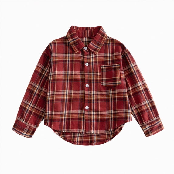 JUMEYU Baby Flannel Shirt Baby Boy Flannel Shirt Toddler Plaid Shirts Baby Long Sleeve Button Down Jacket Coat Infant Fall Casual 1T 2T (Red,1-2 Years)
