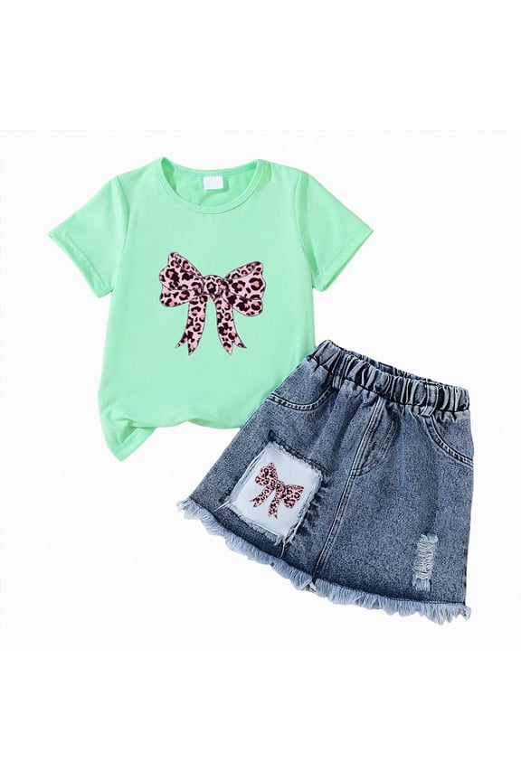 Baby Girl Clothes Summer Toddler Baby Girl Skirts Outfit Summer Kids Clothes Top A-Line Skirt Set 4T (Green,4 Years)