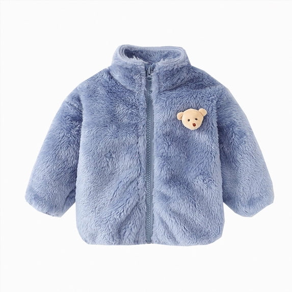 JUMEYU Baby Girl Coat Toddler Girls Fuzzy Plush Zip-Up Coat with Stand Collar 12 18 Months (Blue,12-18 Months)