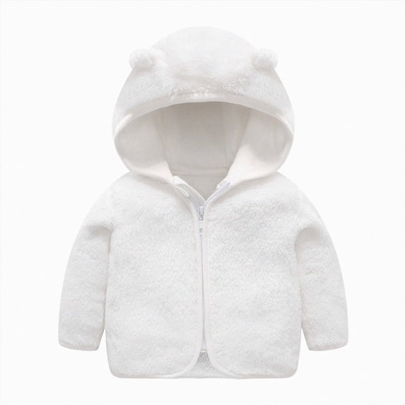 JUMEYU Baby Girl Outerwear Baby Girls Sherpa Hooded Coat with Bear Ear Zip-Up Toddler Outerwear 12 18 Months (White,12-18 Months)