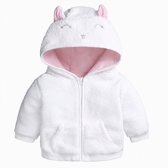 JUMEYU Baby Girl Outerwear Newborn Infant Girls Hooded Fleece Zip-Up Jacket with Bunny Ear 3 6 Months (White,3-6 Months)
