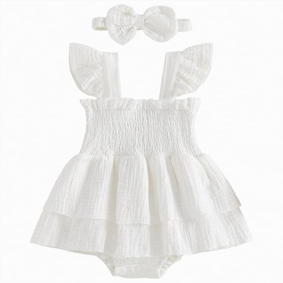 JUMEYU Baby Girl Romper Dress Newborn Baby Girls Romper Short Sleeve Romper Playsuits Jumpsuit Infant Summer Clothes 0 3 6 9 12 18 24 Months (White,6-12 Months)