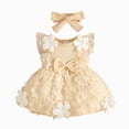thumbnail image 1 of JUMEYU Baby Girl Romper Short Sleeve Infant Baby Girl Summer Clothes Lace Mesh Flower Short Sleeve Romper Tutu Dress Princess Dress Cake Smash Dress 0 3 6 9 12 18 24 Months (Beige,6-9 Months), 1 of 6