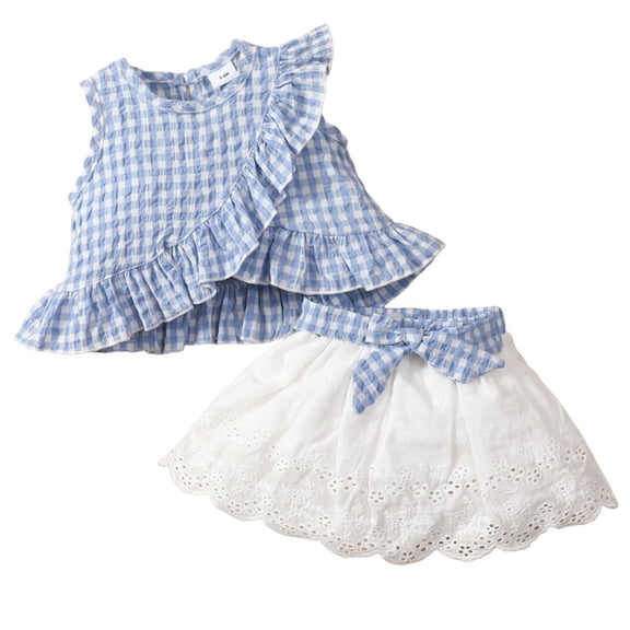 JUMEYU Baby Girl Summer Outfits Toddler Kids Baby Girls Outfits Short Sleeve T-Shirt Tutu 2PCS Skirt Set 9 12 Months (Light Blue,9-12 Months)