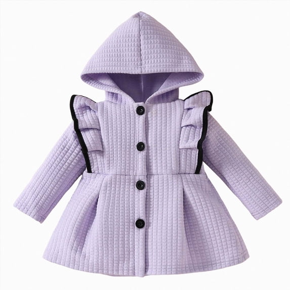 JUMEYU Baby Girls Jacket Infant Toddler Baby Girls Hooded Ruffle Button Coat Winter Outerwear 12 18 Months (Light Purple,12-18 Months)
