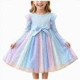 thumbnail image 1 of JUMEYU Baby Girls Long Sleeve Gradient Mesh Dress Colorful Birthday Party Tulle Gown 3T 4T (Sky Blue,3-4 Years), 1 of 9