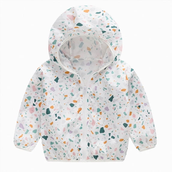 JUMEYU Baby Girls Sunscreen Jacket Cartoon Print Hooded Nylon Windbreaker Lightweight Zipper Coat for Toddler Sizes 12M-5Y (Green,3-4 Years)
