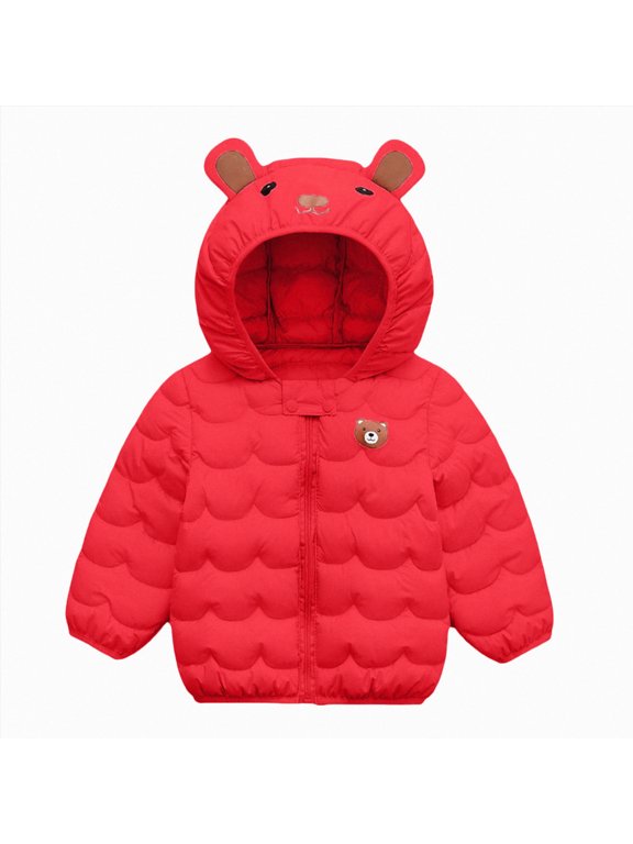 Baby Jacket Bear-Face Hood Puffer Jacket for Baby Warm Zip-Up Winter Coat 18M-7Y (Red,2-3 Years)