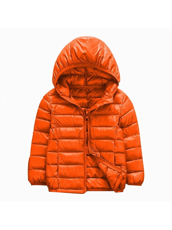 Baby Jacket Girls and Boys Lightweight Hooded Puffer Jacket for Kids Zip-Up Coat (Orange,4-5 Years)