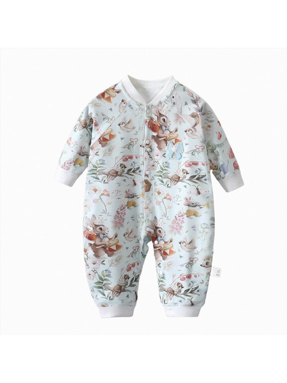 Baby Neutral Clothes Animal Print, Snap Closure, Rabbit Floral (Light Green,3-6 Months)