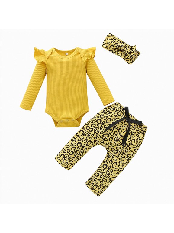 Baby Outfit Girl Newborn Ribbed Romper with Jogger Pants Basic Set Soft Cotton Outfit 9 12 Months (Yellow,9-12 Months)
