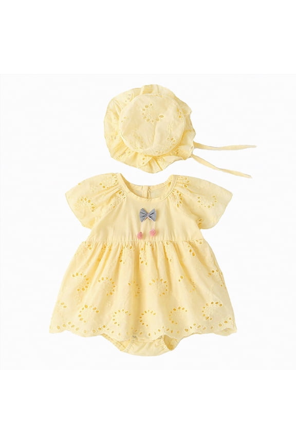 Baby Princess Dress Newborn Baby Girls Romper Short Sleeve Romper Playsuits Jumpsuit Infant Summer Clothes 0 3 6 9 12 18 24 Months (Yellow,0-3 Months)